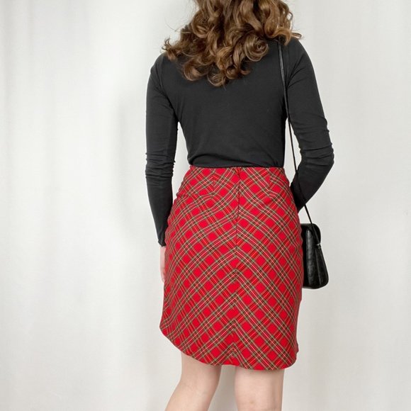 Vintage Plaid Tartan Skirt Holiday Christmas Knit Midi Mini Preppy Academia Punk - Picture 2 of 6